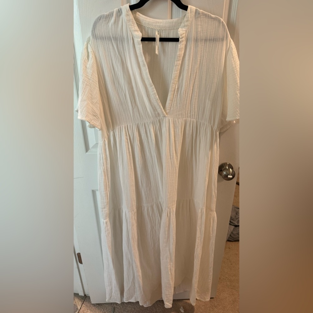 Anthropologie white gauze maxi dress caftan coverup Medium